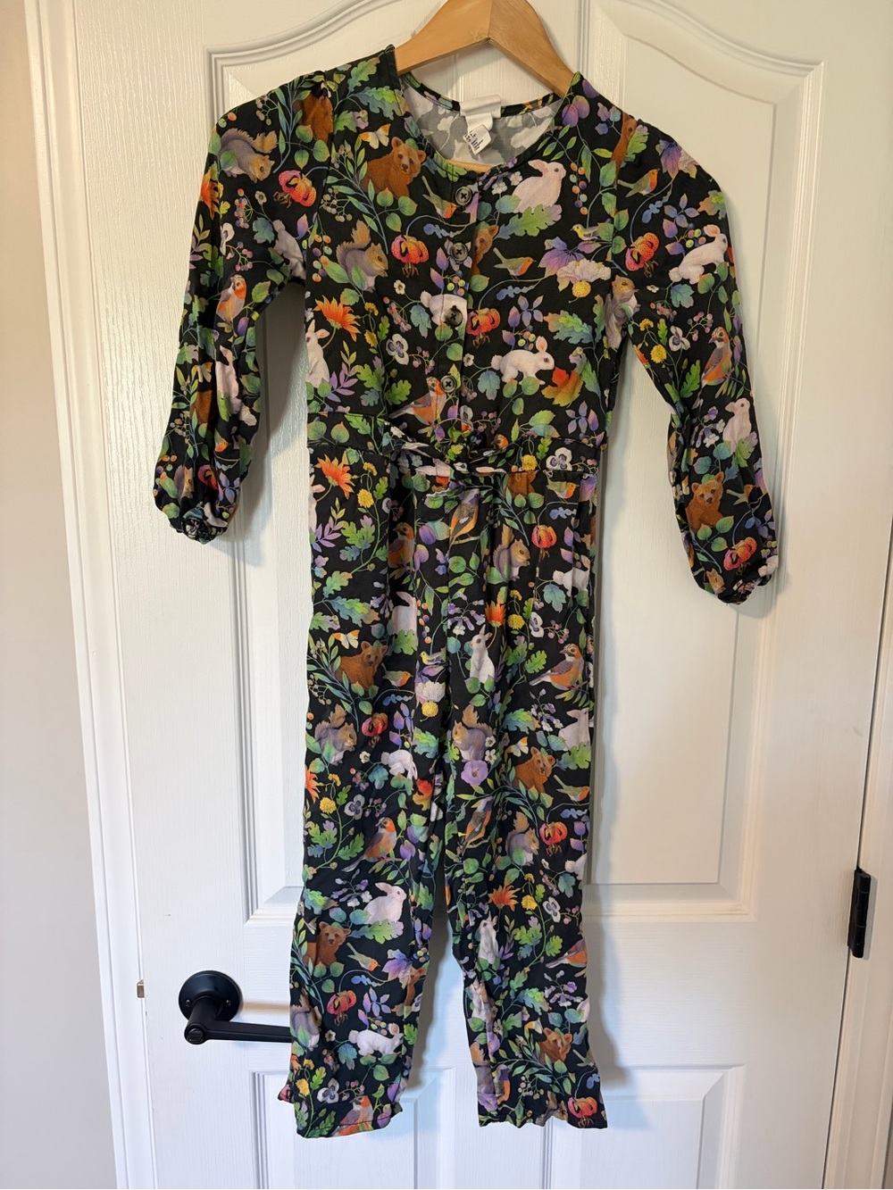 H&M Black Jumpsuit with Colorful Floral & Animal Print